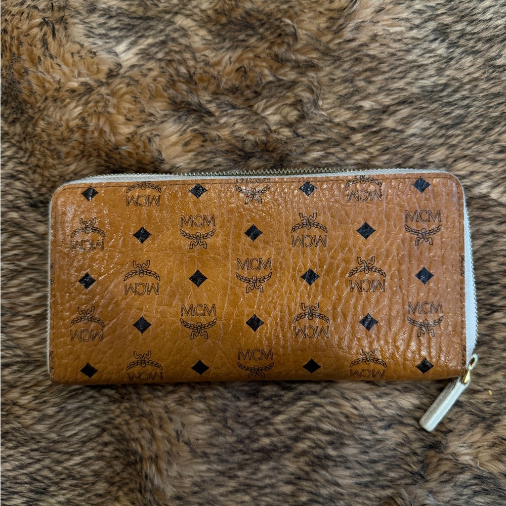 MCM Cognac Leather Zip Wallet